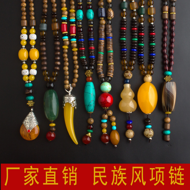 Ethnic Style Necklace for Men and Women, Long Sweater Chain, Chicken Wing Wood, Vintage Bohemian Clothing Accessories, Wooden Pendant Ethnic Style Necklace for Men and Women, Long Sweater Chain, Chicken Wing Wood, Vintage Bohemian Clothing Accessories, Wooden Pendant