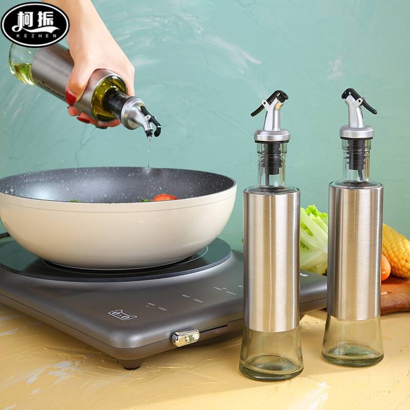 Kitchen oil pot without oil large glass seasoning bottle soy sauce vinegar stainless steel commercial oil pot oil bottle sesame oil bottle
