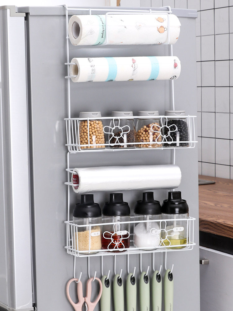 The refrigerator shelf side stores side wall-mounted plastic bag film hanger multi-layer household multi-functional kitchen supplies