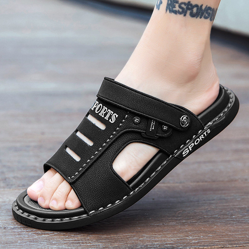 Slippers men's summer beach outdoor wear non-slip tide lined with cool drag genuine leather soft-bottom casual dual-use men sandals