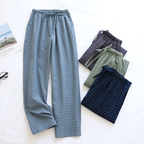 Youth pajamas cotton mens pajamas pajamas summer ultra-thin anti-mosquito pants Japanese plaid home large size washable