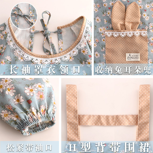 Korean Style Long-Sleeved Canvas Apron for Women, Home Kitchen Cooking Coveralls, Anti-Fouling, Breathable, Catering Work Clothes, Adult Apron