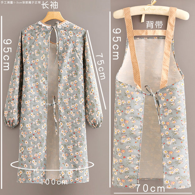 Korean Style Long-Sleeved Canvas Apron for Women, Home Kitchen Cooking Coveralls, Anti-Fouling, Breathable, Catering Work Clothes, Adult Apron
