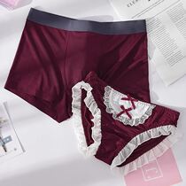 Couples underwear lovers Passion Lace Wine Red Pure Cotton Stall Male and wife Couple Love No Marks Low Waist Triangle Pants