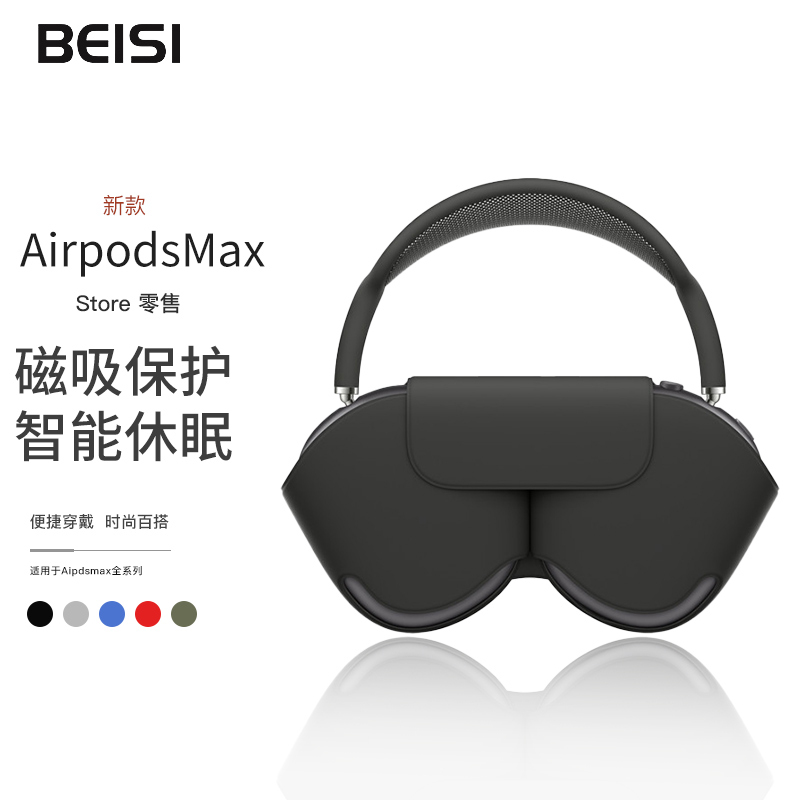 Beisi Is Suitable for Apple AirPods Max Protective Case, Smart Recognition Head-Mounted Wireless Bluetooth Headset Sleep Case, Airpodsmax Storage Bag, Anti-Fall, Sleep, Anti-Scratch Cover, Leather Material