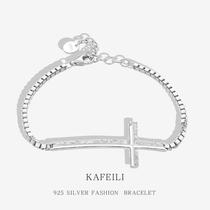 Korean style jewelry 925 sterling silver bracelet feminine personality fashionable texture textured cross bracelet high-end feel