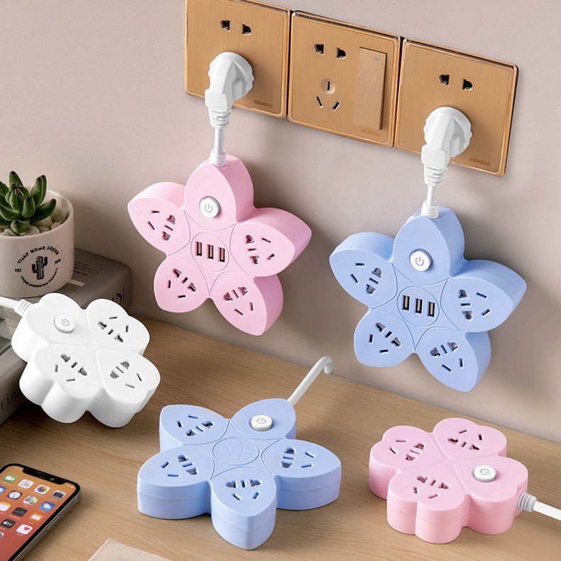 Creative Flower Type Usb Socket Converter Plug One-To-Three-Four Wireless Inserted Platoon Line Plugboard Home Multi