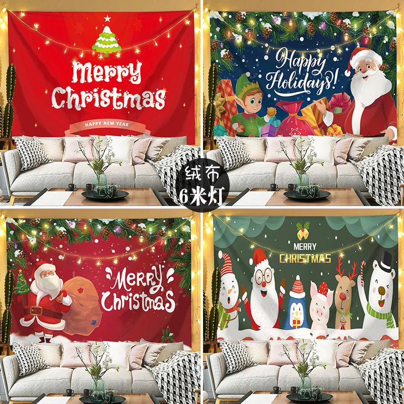 Christmas background cloth Christmas decorations New Year Happy New Year's Happy Wall Buses European and American holidays Christmas dress up atmosphere-Taobao