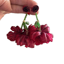 Ready to move red rose tassel earrings flower exaggerated earrings niche high-end earrings travel hairpins