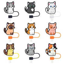 Cartoon cat straw cap dustproof plug 10mm diameter soft silicone water cup creative jewelry accessories straw cover cross-border