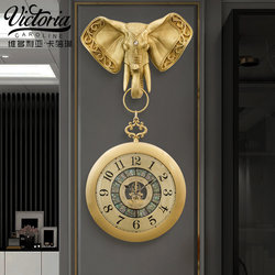 Brass European Clock Home Living Room Entrance Decoration Creative Wall Clock Art Fashion House Silent Elephant Wall Clock