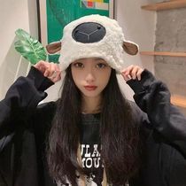 Lamb hat winter sweet and cute ears small sheep hat womens plush thickened warm lamb wool pullover hat tide