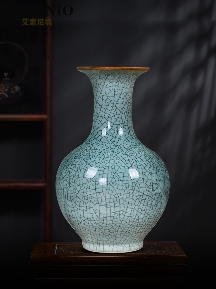 Jingdezhen Ceramic Vase Pendulum Pieces Flower Arrangement Imitation Ancient National Wind Official Kiln Chinese Style Living Room Home Craft Gift Hem Decoration Porcelain