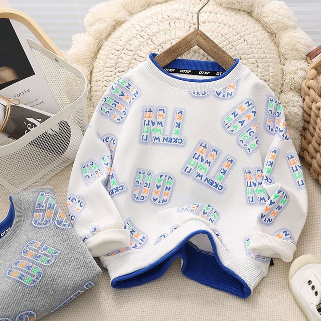 Boys sweater spring and autumn 2022 new children's leisure fake two-piece pullover trendy big children's sports top loose