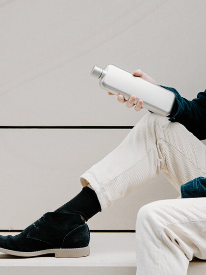 memobottle 10周年纪念新款   不锈钢金属扁平水壶运动便携随手杯