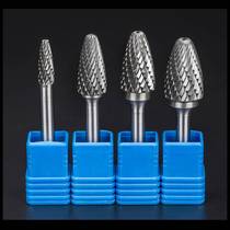New carbide rotary file F-type tungsten steel grinding head 6mm handle alloy milling cutter woodworking grinding metal rust removal