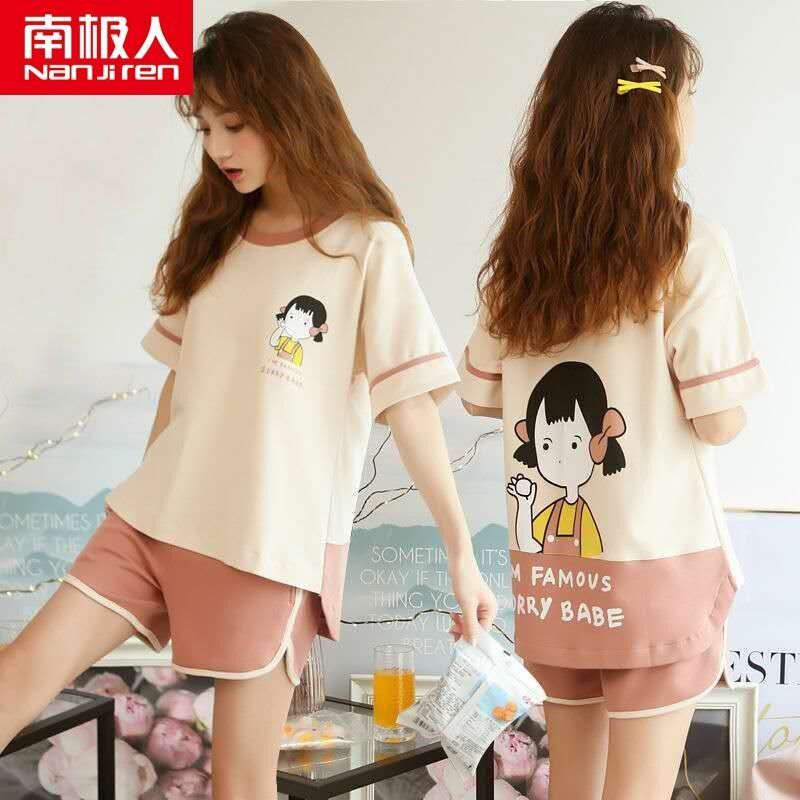 South Pole 2022 New sleepwear women Summer pure cotton short sleeves Thin Summer Home Clothing Student Two Style Suits