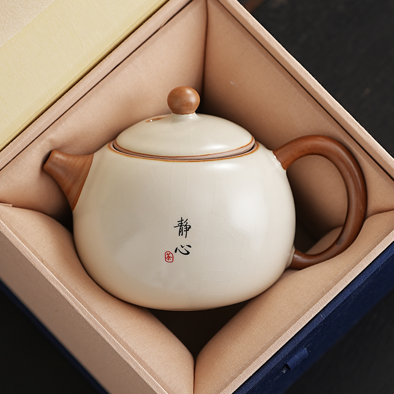 Ru Kiln Xishi Teapot with Crackle Glaze, Suitable for Kung Fu Tea Set, Single Teapot for Brewing, 2025 New Model Ceramic Single-Person Brewing Pot