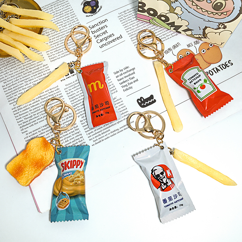 French Fries with Ketchup! Food Toy French Fries with Ketchup Sauce Pendant, Maimen K Fun Food Model Pendant