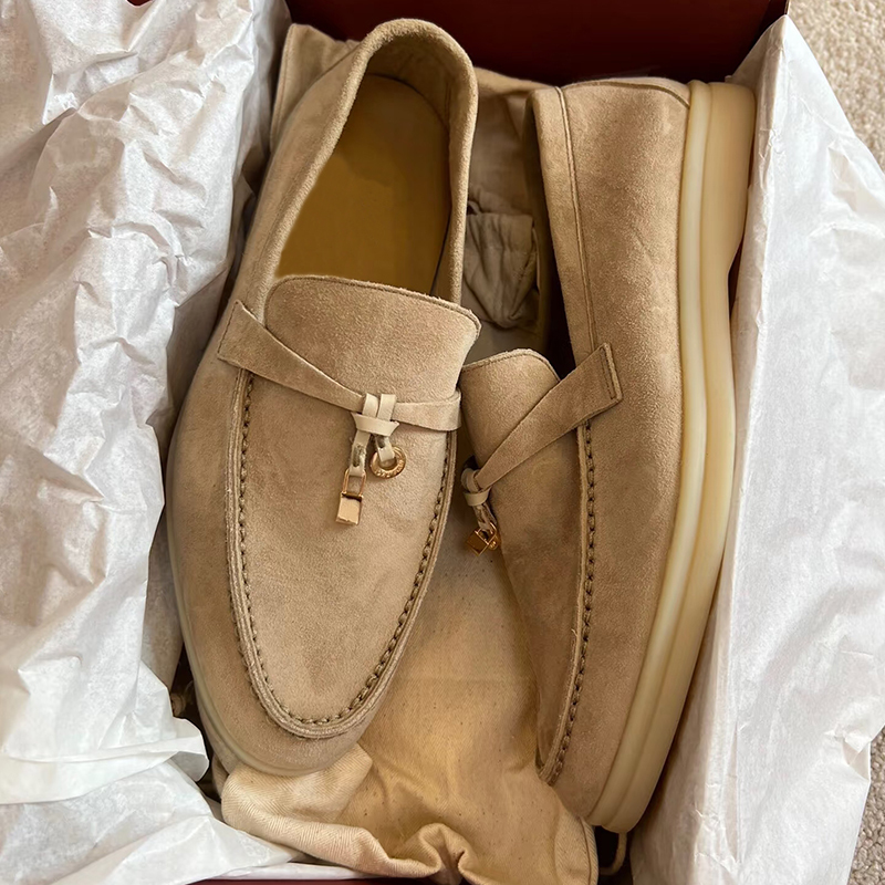 Authentic Italian Suede Slip-On Lp Loafers for Women, Flat Casual Moccasins with a Comfortable Feel