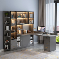 Solid wood corner bedroom desk bookcase bookshelf combination light luxury office computer table home writing study table