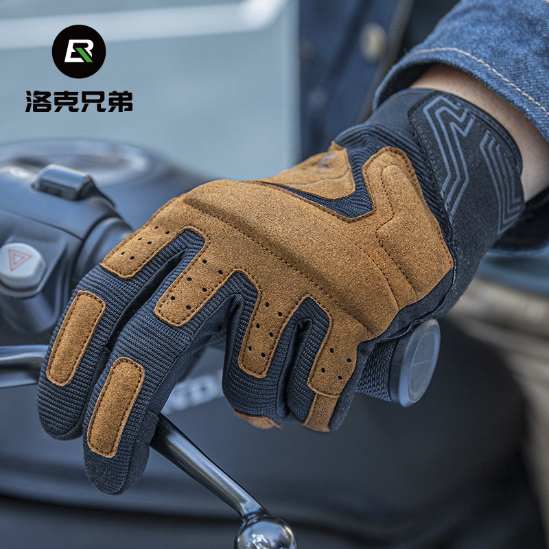 Lok Brothers Motorcycle Riding Gloves all refer to male and female Spring and Autumn season anti-wind and windproof locomotive gloves rider gear-Taobao