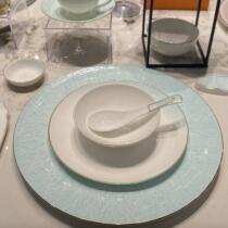 Five-star hotel tableware set private club dishes embossed gold light blue bone china tableware