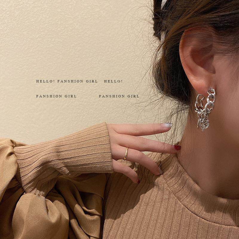 92 ancient 5 silver needle chain cross disc pendant CUJT bar earrings Korean temperament complex ear still ear ring ear