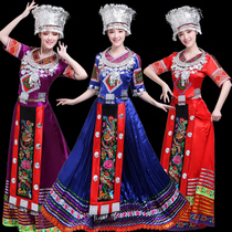 New Miao cast to serve Zhuang stage performance dress Yao ethnic Yi ethnic Yunnan minority clothing embroidered long dress