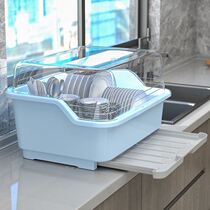 Transparent kitchen dustproof plastic cupboard with lid drain rack loading bowl chopsticks storage box storage shelf