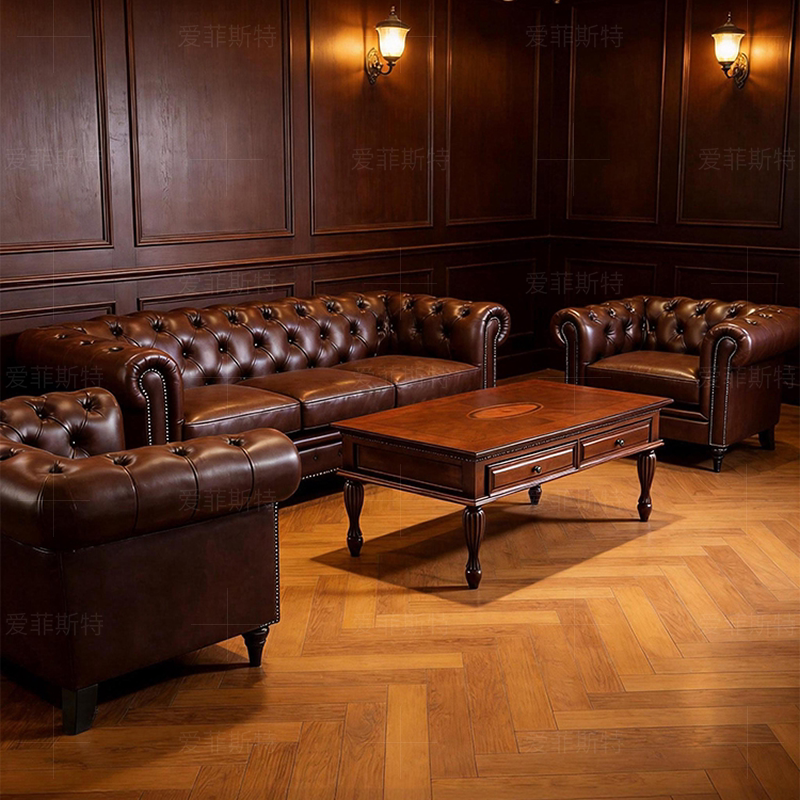Retro Cigar Room Sofa, American-Style Café, Bar Table, Whiskey Bar, Single Table and Chair Set
