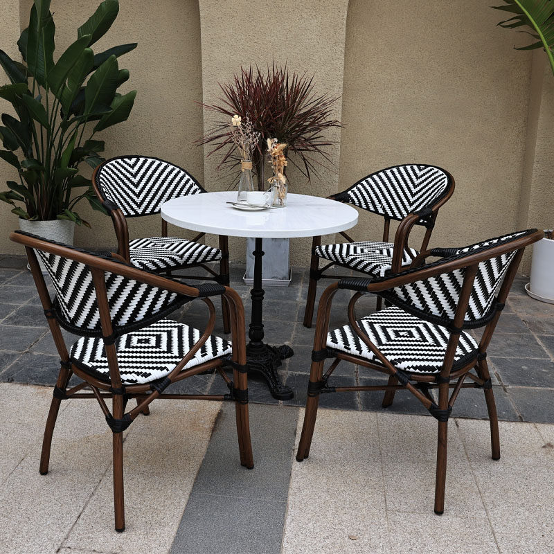 Outdoor French rattan table and chair net red leisure cafe rattan chair three-piece set outdoor courtyard one table and two chairs combination