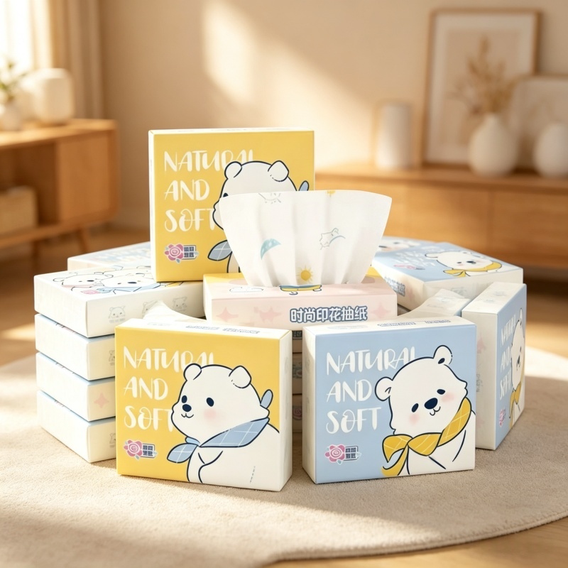 Tissue Paper for Home Use, Five-Layer Thickened Napkins Suitable for Mothers and Babies, Cute Cartoon Prints, Student Travel Pack Tissues