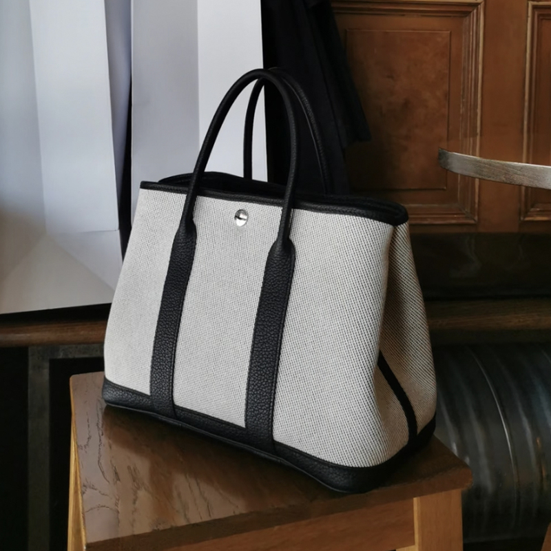 Imported Cowhide Leather and Canvas Waxed Thread Hand-Stitched Mini Garden Bag 23/30cm Hand-Held Tote Bag for Women 2026 New Model