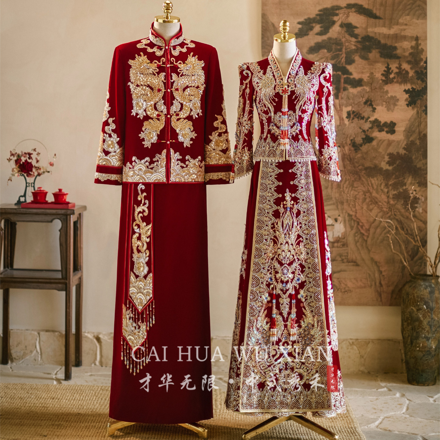 Xiuhe Clothing 2025 новое китайское свадебное платье для невесты, свадебное платье с V-образным вырезом, бархатный костюм для тяжелой промышленности, мужские и женские костюмы для пары моделей