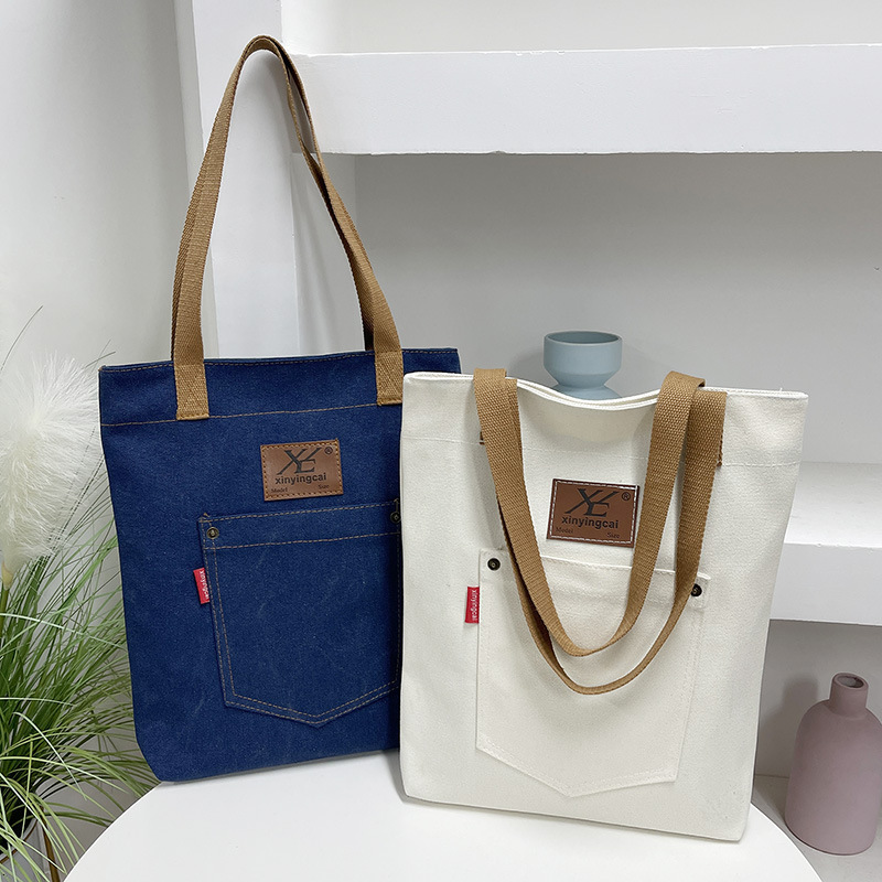 Japanese Imported Mujie Korean Style Retro Trendy ins Single-Shoulder Dark Blue Denim Bag for Women, Large Capacity Tote Bag