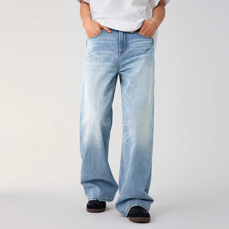 Tskc Spring and Summer New Style American Retro Washed Light Blue Casual Wide-Leg Jeans Loose Slimming Straight Pants Tskc Spring and Summer New Style American Retro Washed Light Blue Casual Wide-Leg Jeans Loose Slimming Straight Pants