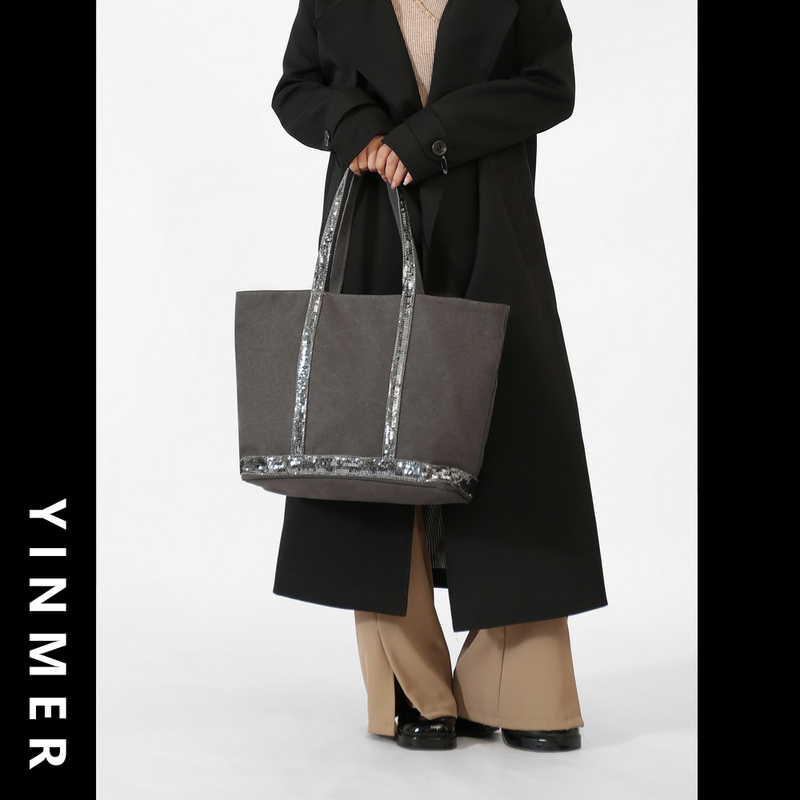 European Style Dani Bruno Canvas Rhinestone Large-Capacity Tote Bag French Light Luxury Internet Celebrity Sequin Handbag Trendy