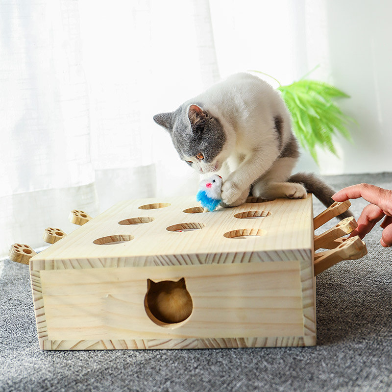 Big cat diary cat toy whack-a-mole tease the cat to relieve boredom cat toy pet interactive entertainment solid wood cat supplies