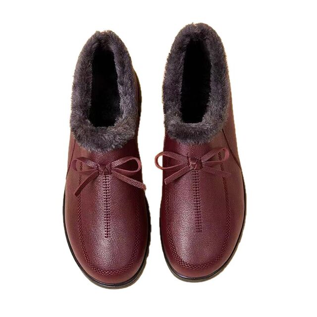 New National Trend 2025 Mom Shoes Winter Plush Cotton Shoes Winter Leather Shoes Soft Sole Warm Shoes for Middle-Aged and Elderly Women Non-Slip Shoes for Seniors