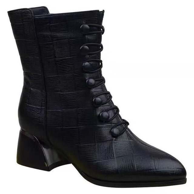 Ethnic Style Mid-Calf Boots for Women 2025 Autumn and Winter New Style Fleece-Lined Thickened Martin Boots with Chunky Heels Short Boots New Chinese Style Leather Boots for Women