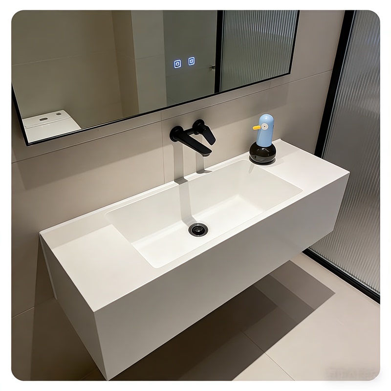 Imported Dupont Corian Integrated Basin Bathroom Cabinet Combination, Jot Square Basin Series, Genuine, Simple and Light Luxury Washbasin