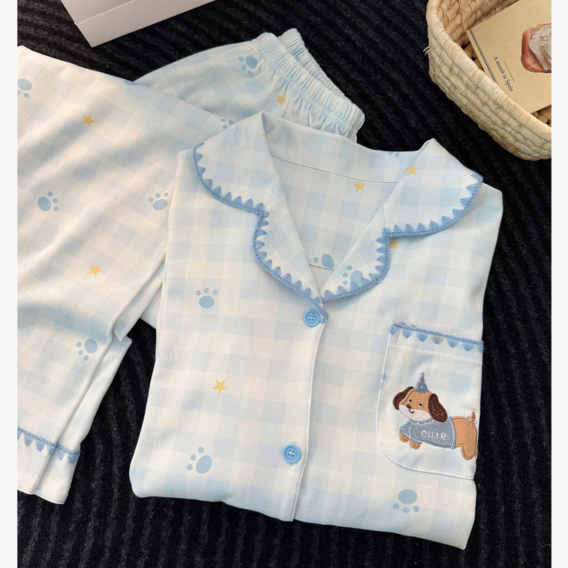 2026 New Women's Pajamas Autumn and Spring Pure Cotton Silk Cartoon Dachshund Long-Sleeve Two-Piece Set Loose Loungewear for Outerwear
