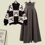 Зимний комплект, модный свитер, юбка, в корейском стиле