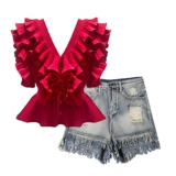 Комплект, рубашка, джинсовая юбка, размер, V-образный вырез