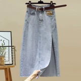 Летний комплект, джинсовая юбка, большой размер, 2024 года, свободный крой, V-образный вырез, короткий рукав