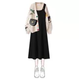 Осенний комплект, трикотажный кардиган, платье-комбинация, большой размер, подходит для полных девушек