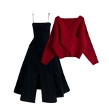 Летний весенний красный свитер, платье, комплект, большой размер