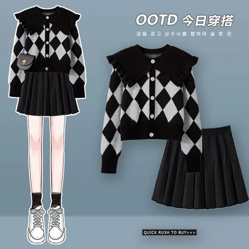 Осенний комплект, трикотажная кукла, свитер, юбка в складку, размер, 2025 года, новая коллекция, в корейском стиле