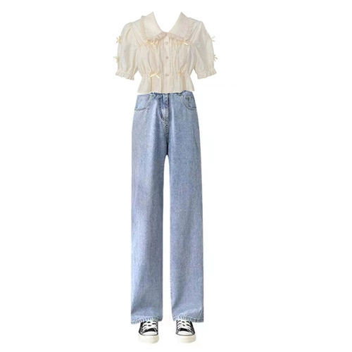 Летний комплект, милая кукла, джинсовая рубашка, штаны, новая коллекция, большой размер